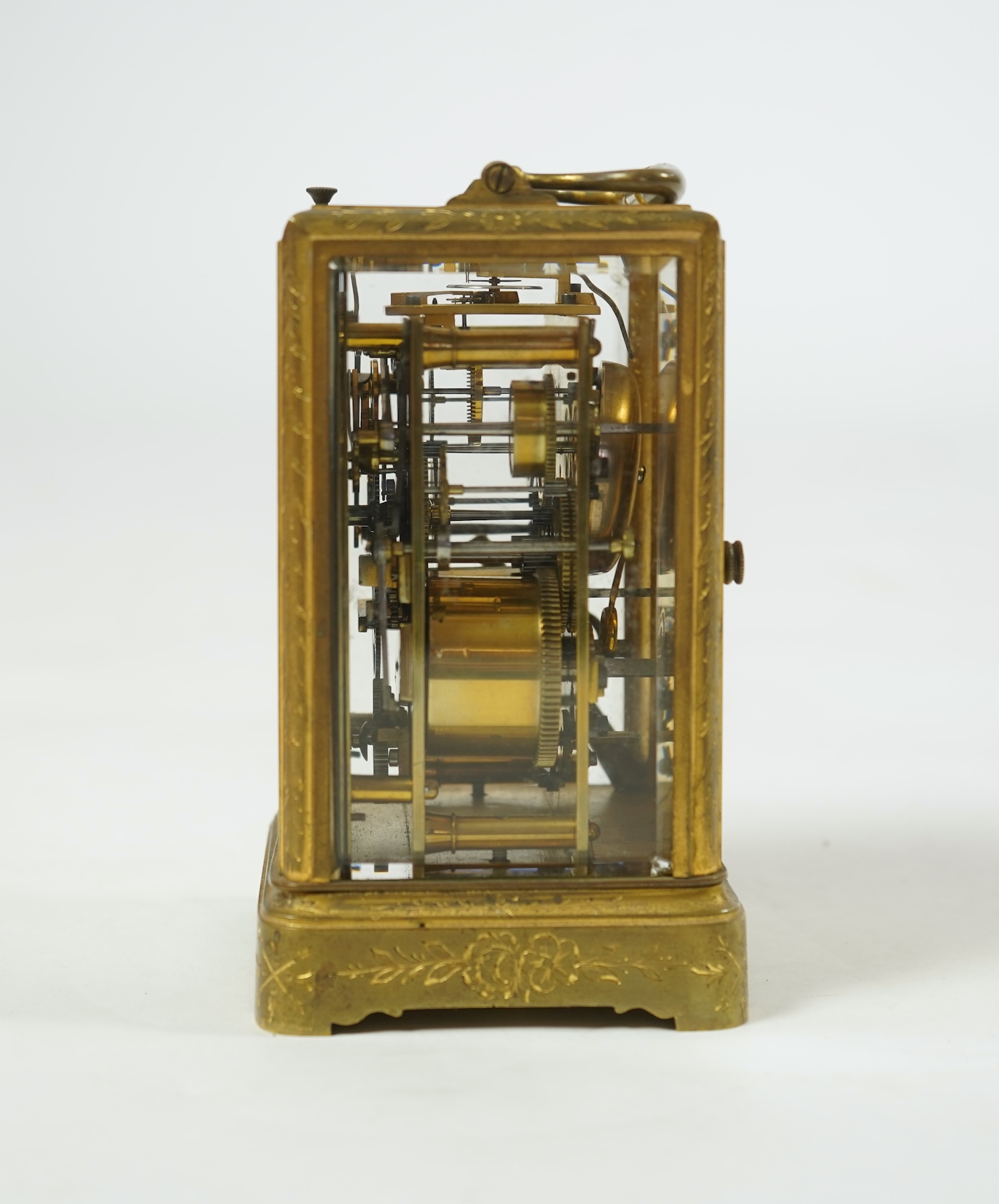 A mid 19th century French gilt brass repeating carriage clock with alarm by Japy Freres